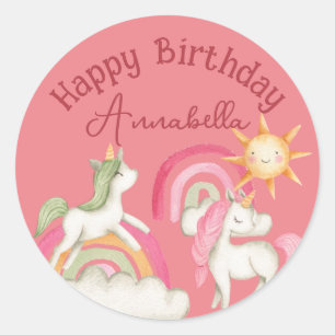 Schattige Eenhoorns op Roze Ronde Sticker