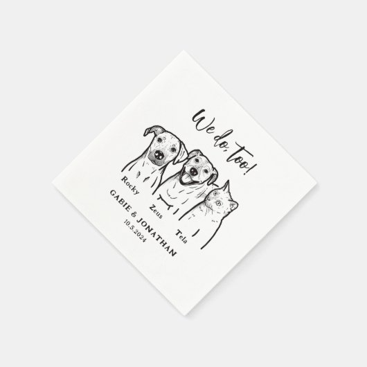 Schattige Eenvoudig 3 Pet Dog Cat bruiloft recepti Servet (Hoek)