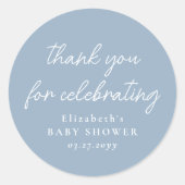 Schattige eenvoudig blauw baby shower dank u ronde sticker (Voorkant)
