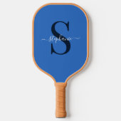 Schattige Eenvoudig Blauw Monogram Initiaal + Naam Pickleball Paddle (Voorkant)