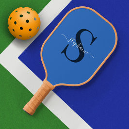Schattige Eenvoudig Blauw Monogram Initiaal + Naam Pickleball Paddle
