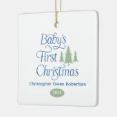 Schattige Eenvoudig Blauw Wit Baby's 1st Christmas Keramisch Ornament (Links)