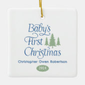 Schattige Eenvoudig Blauw Wit Baby's 1st Christmas Keramisch Ornament (Voorkant)