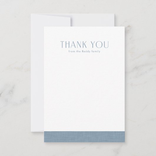 Schattige eenvoudig chambray blauw baby shower bedankkaart (Voorkant)