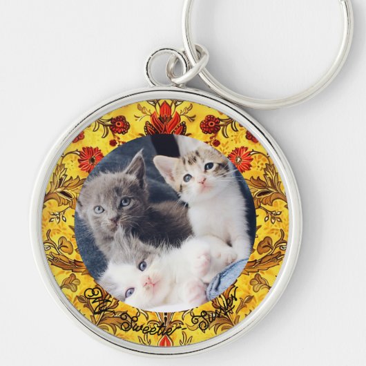 Schattige Eenvoudig Fotocadeau voor Cat Dads Keeps Sleutelhanger (Voorkant)