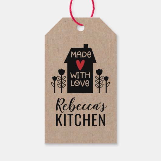 Schattige Eenvoudig Gemaakt Met Liefde Kraft Gift  Cadeaulabel (Voorkant)