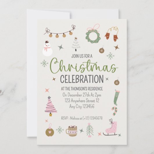 Schattige Eenvoudig Gezellig Winter Roze Groen Ker Kaart (Voorkant)