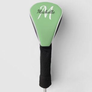 Schattige Eenvoudig Groen Monogram Naam + Initiaal Golfheadcover