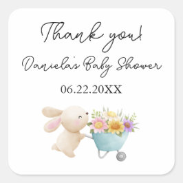 Schattige Eenvoudig Kleine Konijntje Wildbloemen B Vierkante Sticker