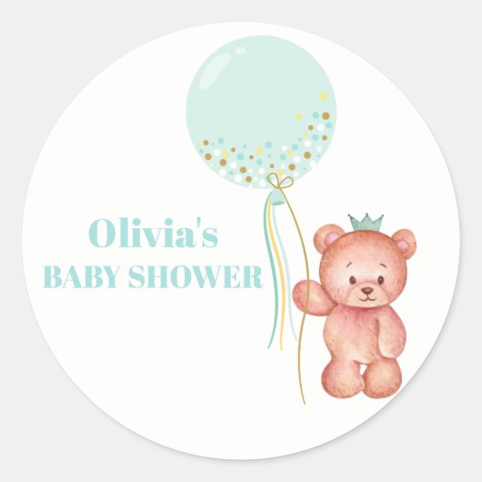Schattige eenvoudig Teddy Bear Balloon Baby shower Ronde Sticker (Voorkant)