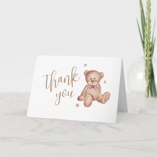 Schattige Eenvoudig Teddy Bear Star Baby shower Bedankkaart (Voorkant)