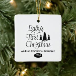 Schattige Eenvoudig Zwart Wit Baby's 1st Christmas Keramisch Ornament
