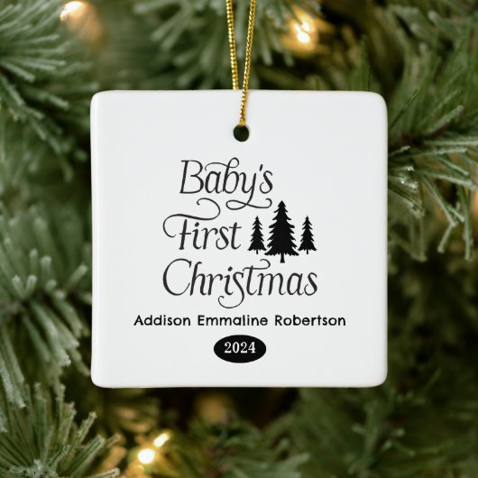 Schattige Eenvoudig Zwart Wit Baby's 1st Christmas Keramisch Ornament (Boom)