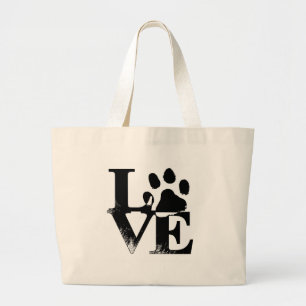 Schattige Eenvoudig Zwart Wit Pet Love Paw Print Grote Tote Bag