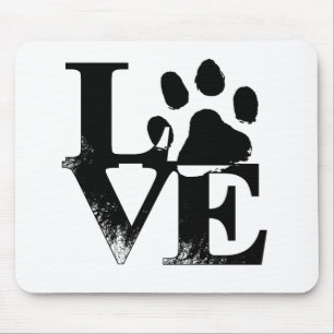 Schattige Eenvoudig Zwart Wit Pet Love Paw Print Muismat