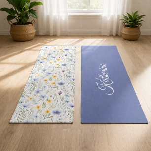 Schattige Eenvoudige Blauwe Paarse Aquarel Wilde B Yogamat
