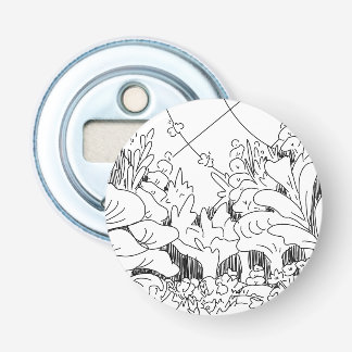 Schattige Eenvoudige Lijnkunst Planten en Bloemen Button Flesopener