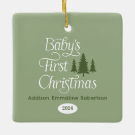 Schattige Eenvoudige Salie Witte Baby's 1e Kerstmi Keramisch Ornament