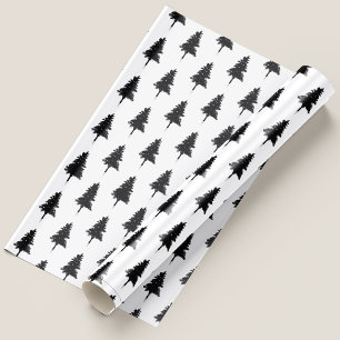 Schattige Eenvoudige Zwarte En Witte Kerstboom Cadeaupapier