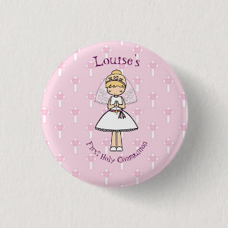Schattige eerste heilige communie klein blond meis ronde button 3,2 cm