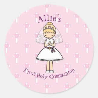 Schattige eerste heilige communie klein blond meis ronde sticker