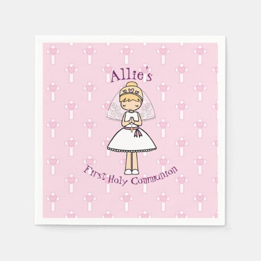 Schattige eerste heilige communie klein blond meis servet (Voorkant)