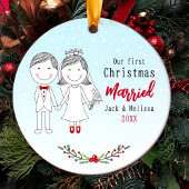 Schattige eerste kerst getrouwd bruid en bruidegom keramisch ornament