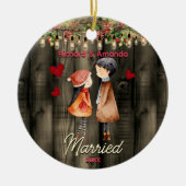 Schattige eerste kerst getrouwd schattig paar keramisch ornament (Voorkant)