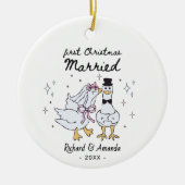 Schattige eerste kerst getrouwde domme gans keramisch ornament (Voorkant)