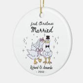 Schattige eerste kerst getrouwde domme gans keramisch ornament (Links)
