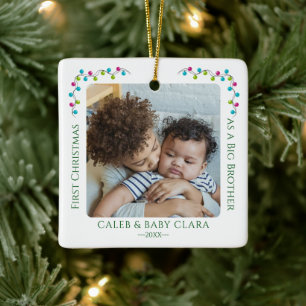 Schattige eerste kerst grote broer 2 foto keramisch ornament