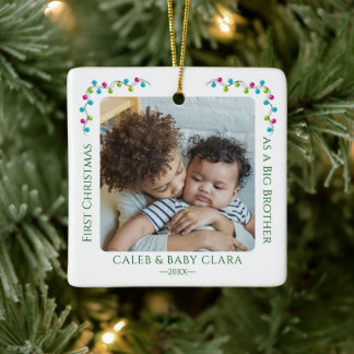 Schattige eerste kerst grote broer 2 foto keramisch ornament