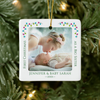 Schattige eerste kerst grote zus 2 foto keramisch ornament