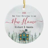 Schattige eerste kerst nieuw huis blauw huis keramisch ornament (Voorkant)