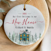Schattige eerste kerst nieuw huis blauw huis keramisch ornament