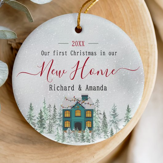 Schattige eerste kerst nieuw huis blauw huis keramisch ornament