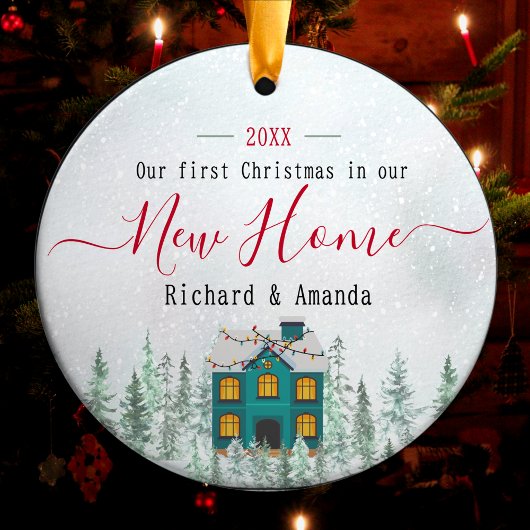 Schattige eerste kerst nieuw huis blauw huis keramisch ornament