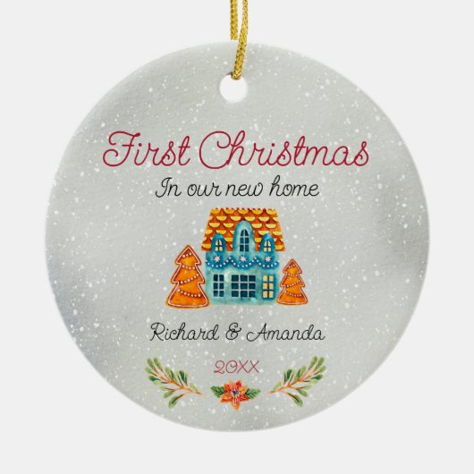 Schattige eerste kerst nieuw huis koekjeshuis keramisch ornament (Voorkant)
