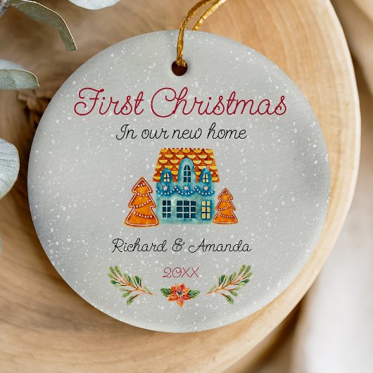 Schattige eerste kerst nieuw huis koekjeshuis keramisch ornament