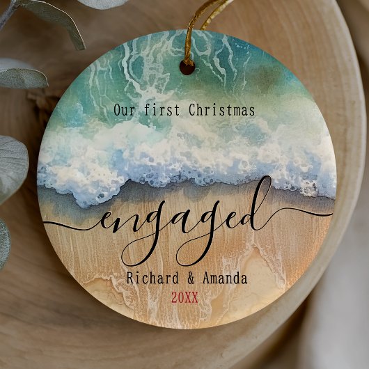 Schattige eerste kerst verloofd kust strand keramisch ornament