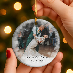 Schattige eerste kerst verloofd vervaagde foto keramisch ornament