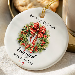 Schattige eerste kerst verloofd vintage krans keramisch ornament