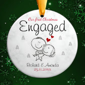 Schattige eerste Kerst verloving cartoony paar Keramisch Ornament