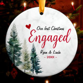 Schattige eerste Kerst verloving rood hart Keramisch Ornament