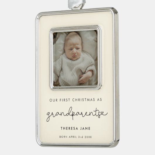 Schattige Eerste Kerstmis als grootouders Foto Verzilverd Omlijst Ornament (Links)