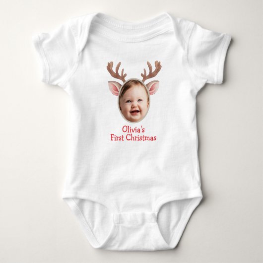 Schattige Eerste Kerstmis Baby Rendier Romper (Voorkant)