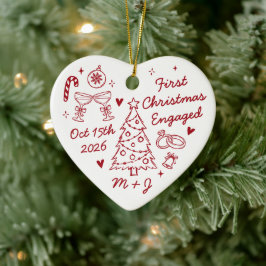Schattige Eerste Kerstmis Verloving Eerste Foto Keramisch Ornament