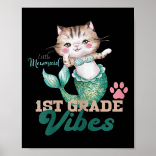 Schattige Eerste Klas Vibes Kat Meermin Mewmaid Vo Poster