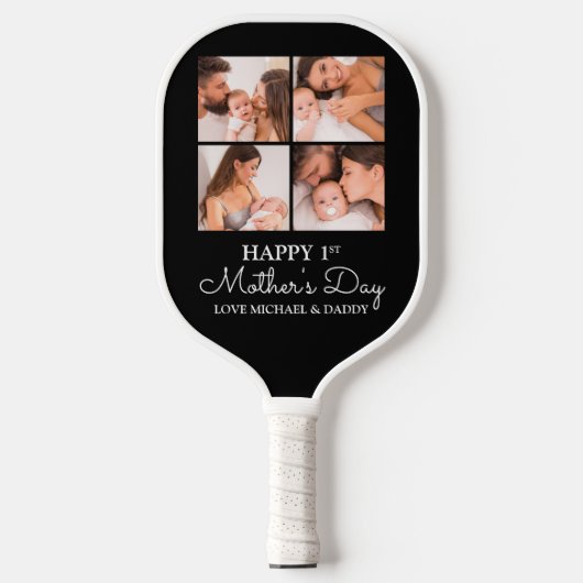 Schattige Eerste Moederdag Moderne Fotocollage Pickleball Paddle (Voorkant)