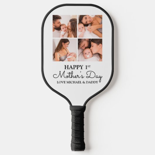 Schattige Eerste Moederdag Moderne Fotocollage Pickleball Paddle (Voorkant)